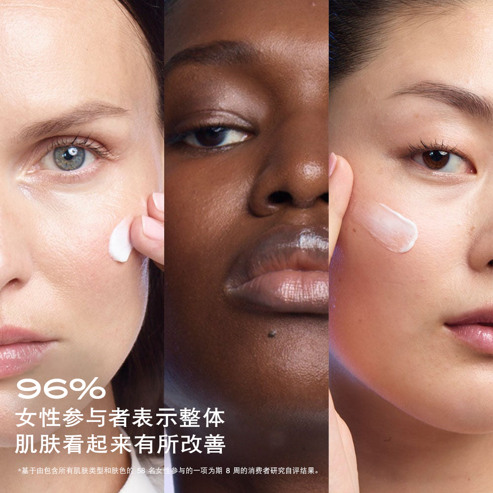 涂抹立体塑颜 HPN 300 多肽乳霜的三位不同种族的女士-和用户试用声明 