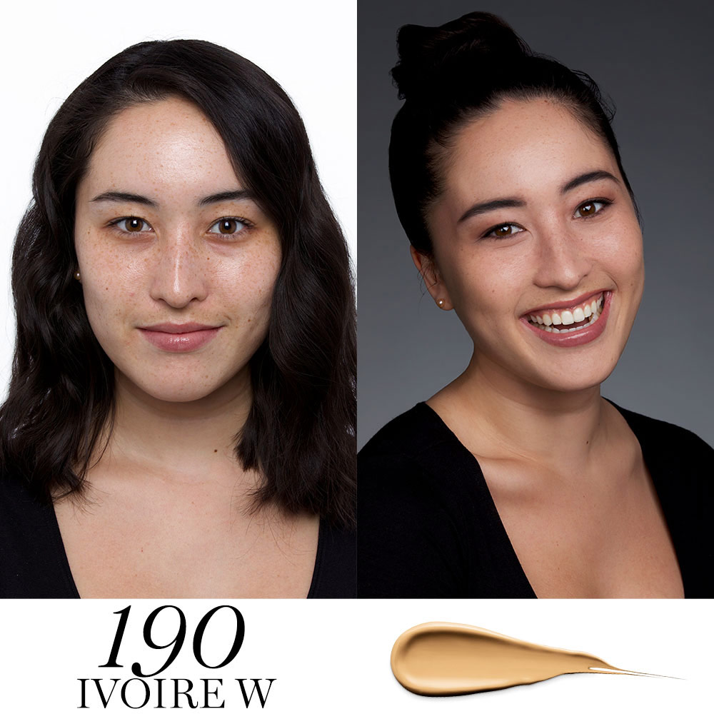 Before and after Teint Idole Ultra 24 Hour Long Wear Foundation before and after 190 Ivoire Warm.